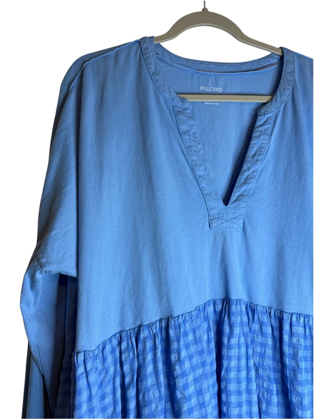 Pilcro Anthropologie Long-Sleeve Babydoll Blouse Gingham Blue Size XL - Picture 6 of 8